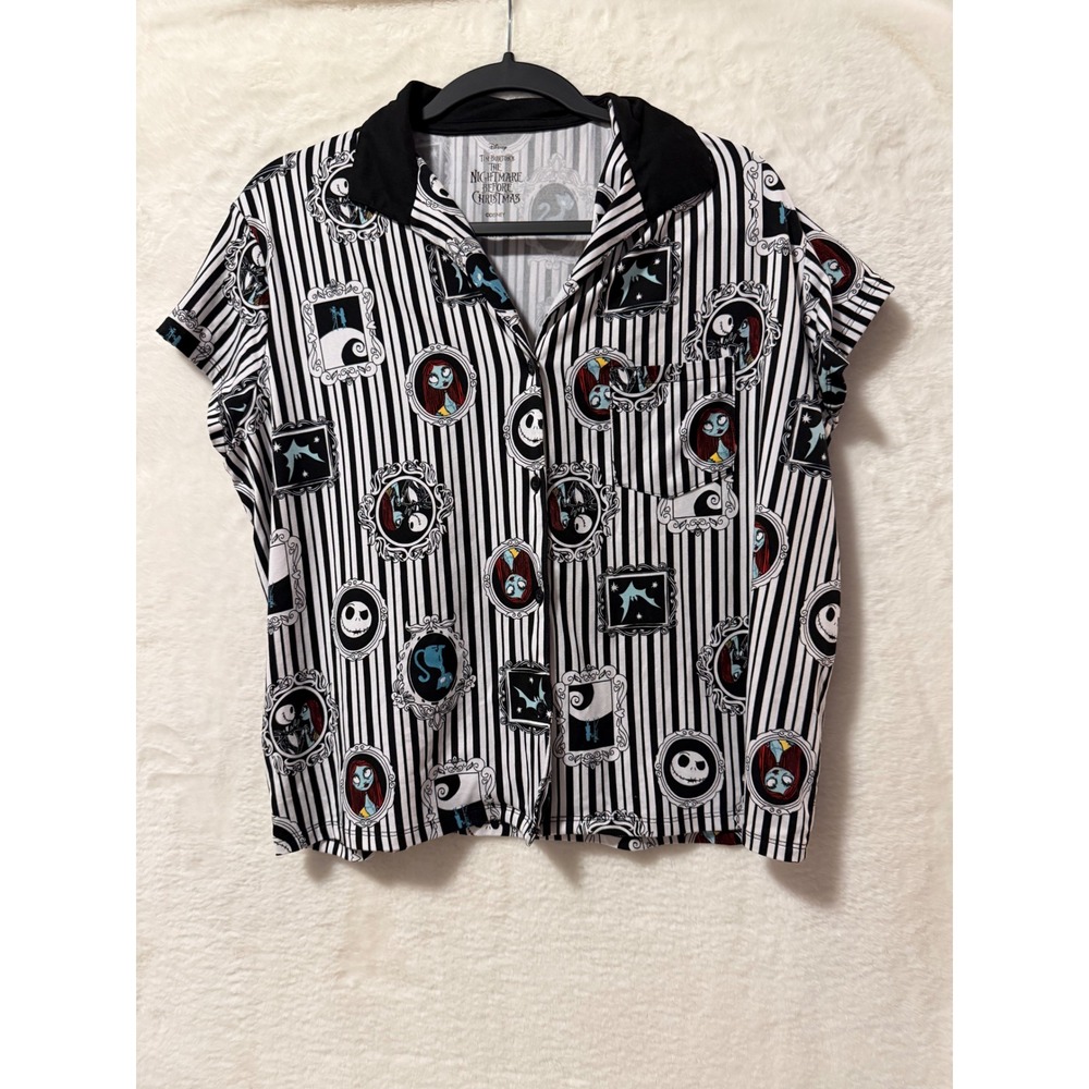 Disney Nightmare Before Christmas Pajama Top Womens Medium Jack Sally Stripe PJ